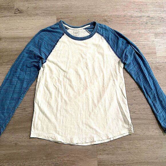 GAP White & Blue Baseball Raglan Long Sleeve Tee Shirt Size Large - Picture 1 of 7